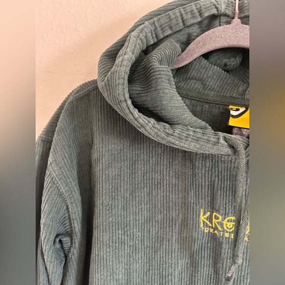Krooked Eyes Skateboarding Dark Green Corduroy Hoodie Mens size L - Picture 4 of 9
